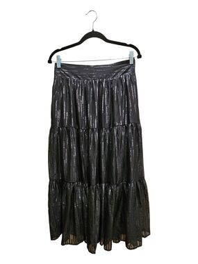 MELLODAY Black Tiered Peasant Maxi Skirt With Metallic Accent Dark Romantic